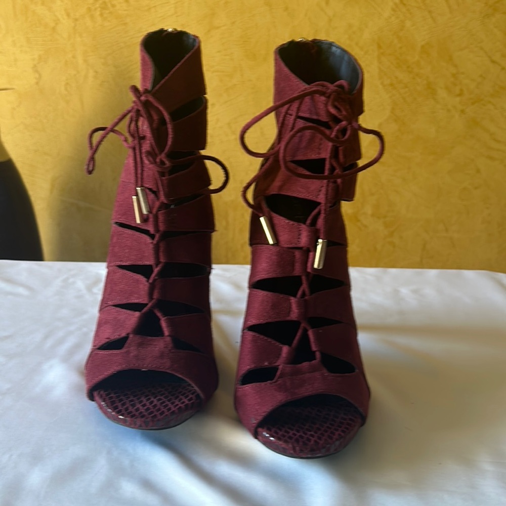 Bebe burgundy suede ankle boot high heels